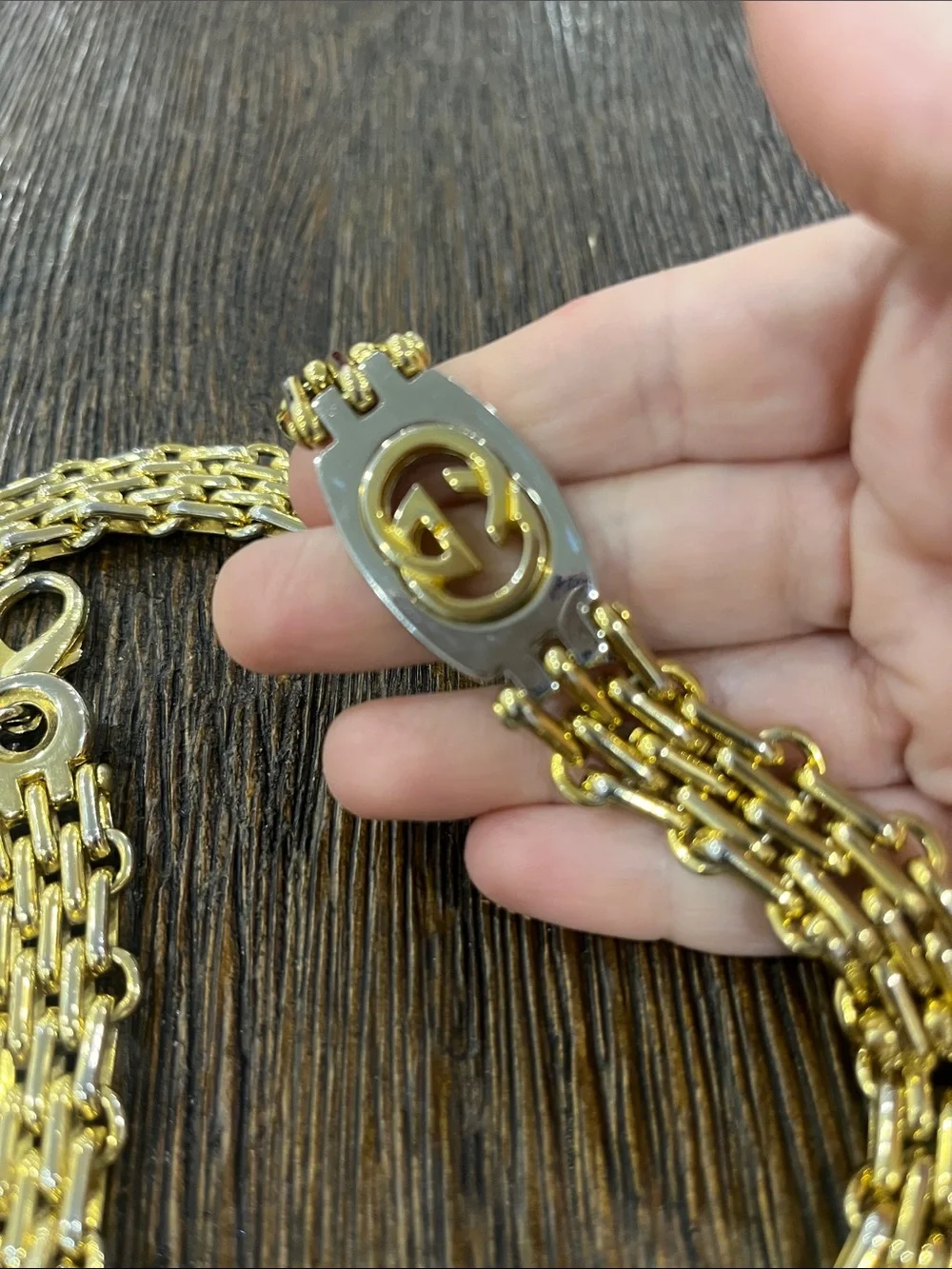 Gucci two tone gold and silver chain belt